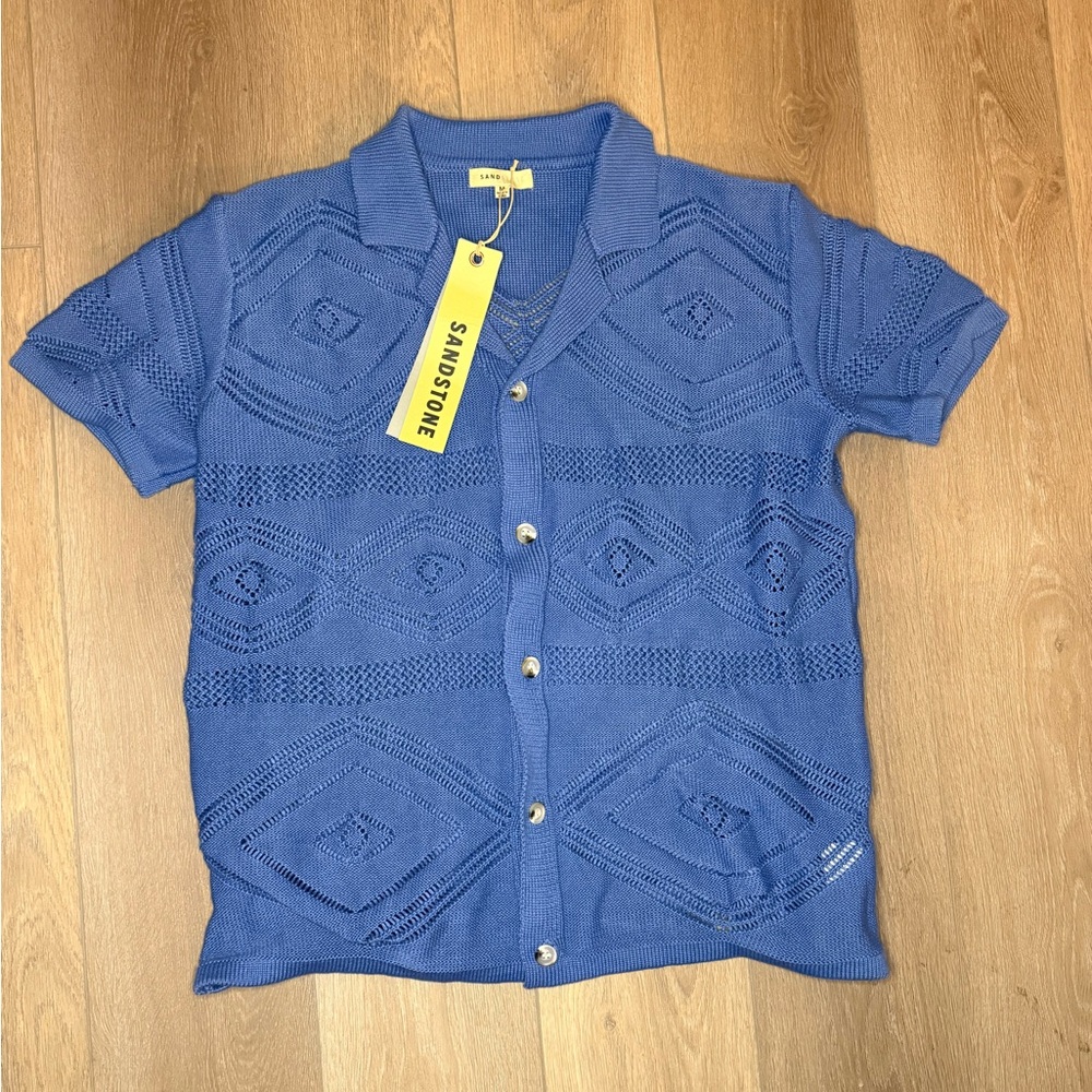 Blue Short Sleeve Sandstone Knit